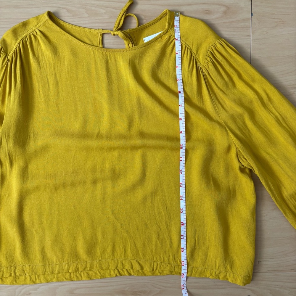 Oak + Fort Mustard Yellow Blouse Size L Flowy Relaxed Minimalist Long Sleeve Top - Picture 10 of 11